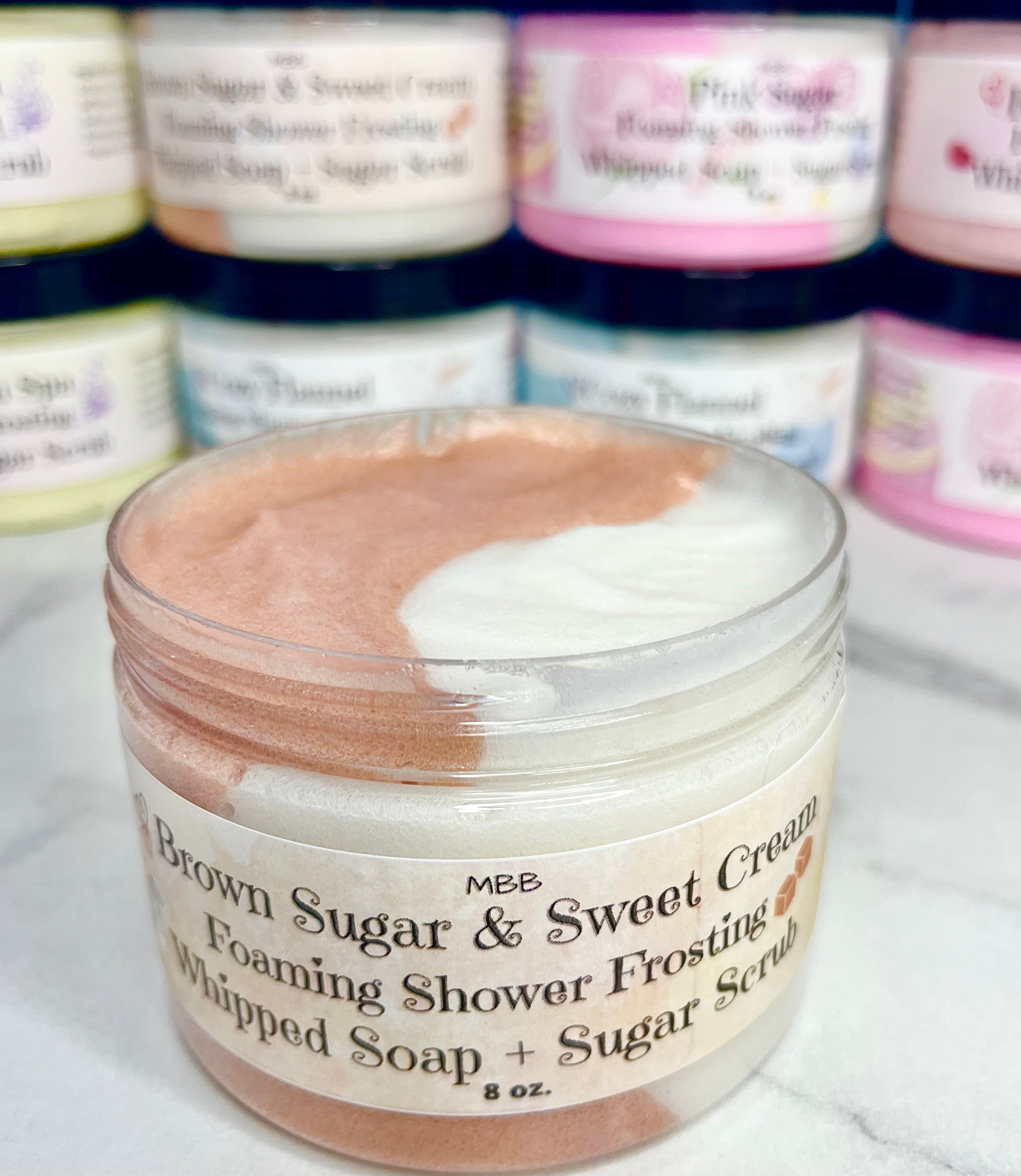 Brown Sugar & Sweet Cream Foaming Shower Frosting | Whipped Soap and Sugar Scrub | Sugar Scrub
