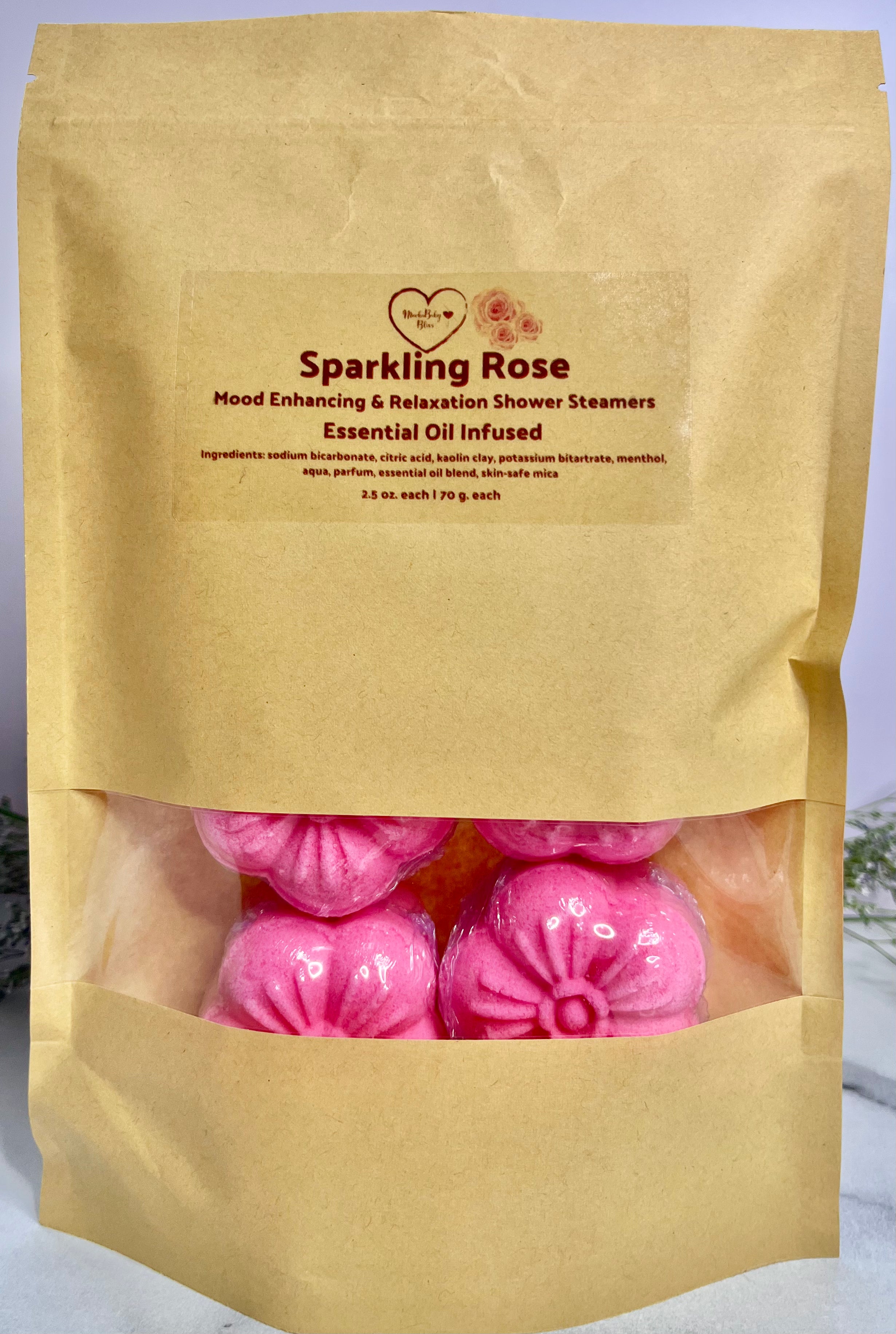 Sparkling Rose Shower Steamers | Mood Enhance & Relaxation | 4 pack | 8 pack