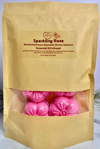 Sparkling Rose Shower Steamers | Mood Enhance & Relaxation | 4 pack | 8 pack