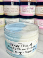 Load image into Gallery viewer, Cozy Flannel Foaming Shower Frosting | Whipped Soap and Sugar Scrub | Sugar Scrub
